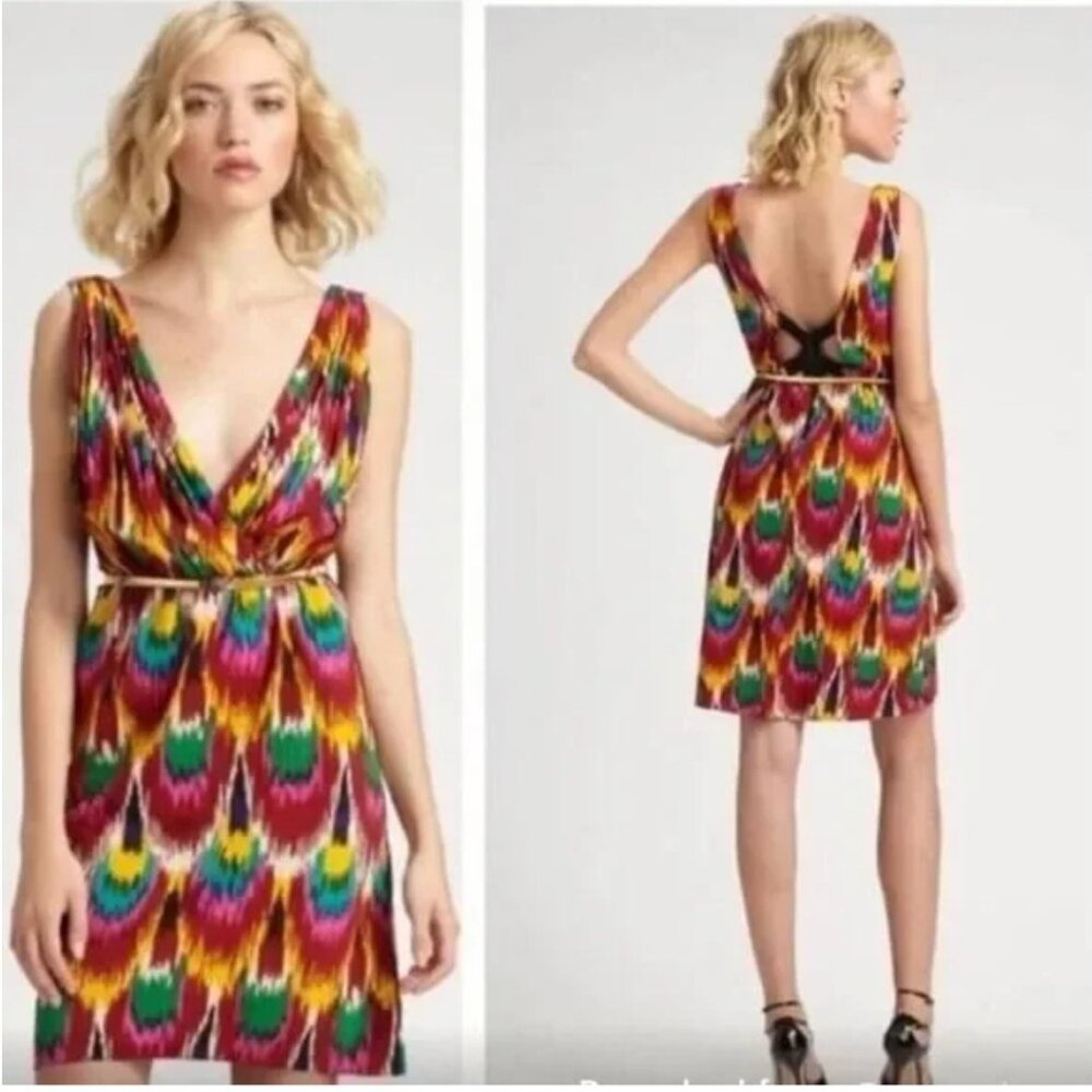 ALICE + OLIVIA Alameda Ikat Peacock Dress Silk Lining - Medium - New with Tags